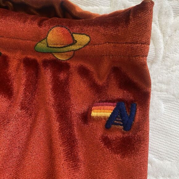 AVIATOR NATION Women L Red Velvet Sweatpants Joggers Velour Galaxy Star READ - Picture 3 of 12